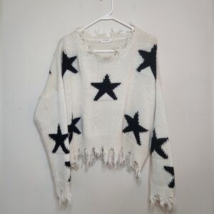 Women's Storia Stars Distressed Hems Sweater Sz Medium